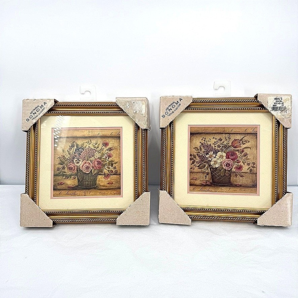 Sonoma Home Goods Framed Floral Art Set Gold Beaded French‎ Country Decor